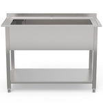 Optimize Your Kitchen Operations with our Stainless Steel Pot Wash Sink (1200mm) - Single Bowl, Designed for Commercial Use. This sink, crafted for durability, is perfect for the rigorous demands of restaurants, bars, and cafes. Front-view.