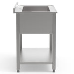 Optimize Your Kitchen Operations with our Stainless Steel Pot Wash Sink (1200mm) - Single Bowl, Designed for Commercial Use. This sink, crafted for durability, is perfect for the rigorous demands of restaurants, bars, and cafes. Side_view.