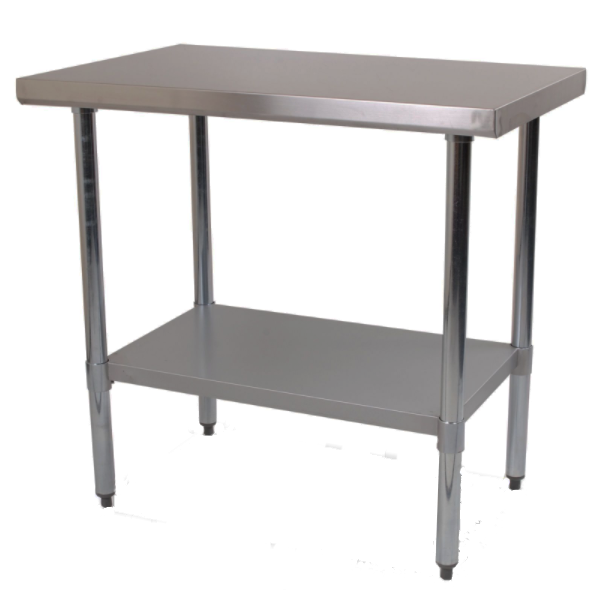 Durable 1200mm 430 Food Grade Stainless Steel Centre Table, Ideal for Commercial Kitchens. Robust Construction Ensures Longevity and Reliability. Front Image.