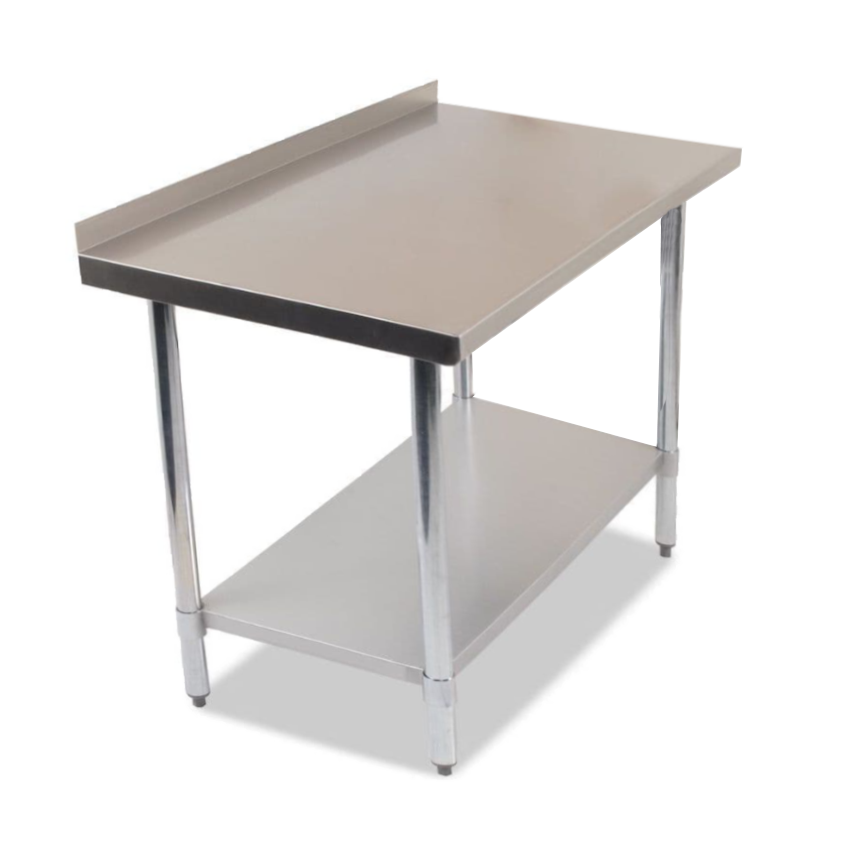 Durable 1200mm 201 Food Grade Stainless Steel Wall Table, Ideal for Commercial Kitchens. Robust Construction Ensures Longevity and Reliability. Front Image.