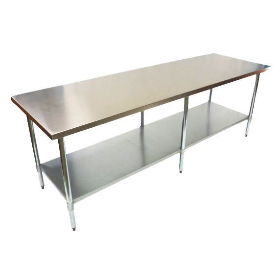 Durable 2100mm 201 Food Grade Stainless Steel Centre Table, Ideal for Commercial Kitchens. Robust Construction Ensures Longevity and Reliability. Front Image.