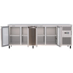Spacious 545L Commercial Counter Fridge, Ideal For Busy Food Service Operations. Adjustable Shelving Offers Versatile Storage Options. Front Door Opening Image. 
