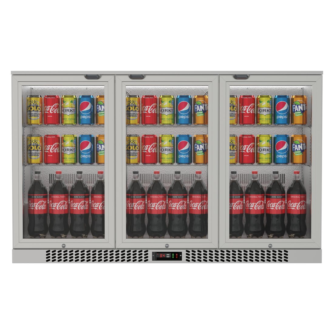 Commercial Stainless Steel Bar Fridge With 3 Hinged Doors 324L