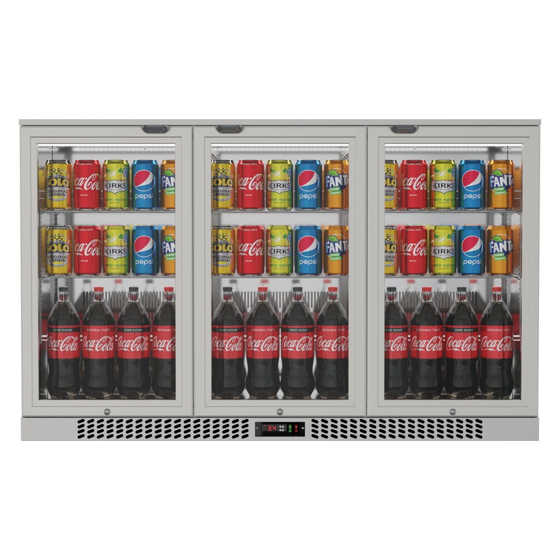 Commercial Deluxe Stainless Steel Bar Fridge With 3 Hinged Doors 324L