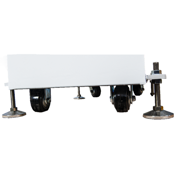 Borrelli 130Litre Spiral Dough Mixer's durable casters and adjustable feet, highlighting the mobility and stability of the machine for convenient placement in dynamic bakery environments.
