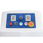 Close-up of the Borrelli 130Litre Spiral Dough Mixer's control panel, featuring dual timers and emergency stop functions for precision and safety during dough preparation.
