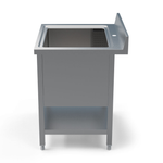 Side view of Borrelli heavy-duty pot wash sink in stainless steel, 800mm, with spacious single bowl and bottom shelf for additional storage.