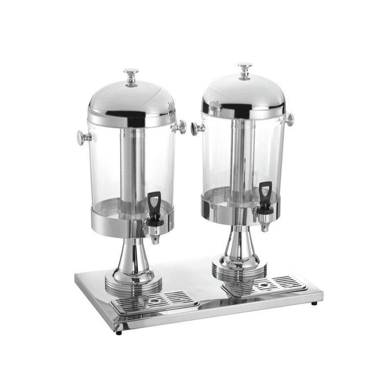 Refreshing 16L Double Juice Dispenser with Ice Chambers, Perfect for Serving Variety. Robust Construction for Durability and Reliability. Empty Front Angle Image.