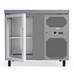 Compact And Sleek 115L Commercial Counter Fridge, Ideal For Cafes And Small Eateries. Efficiently Stores Perishables While Saving Space. Front Door Opening Image.
