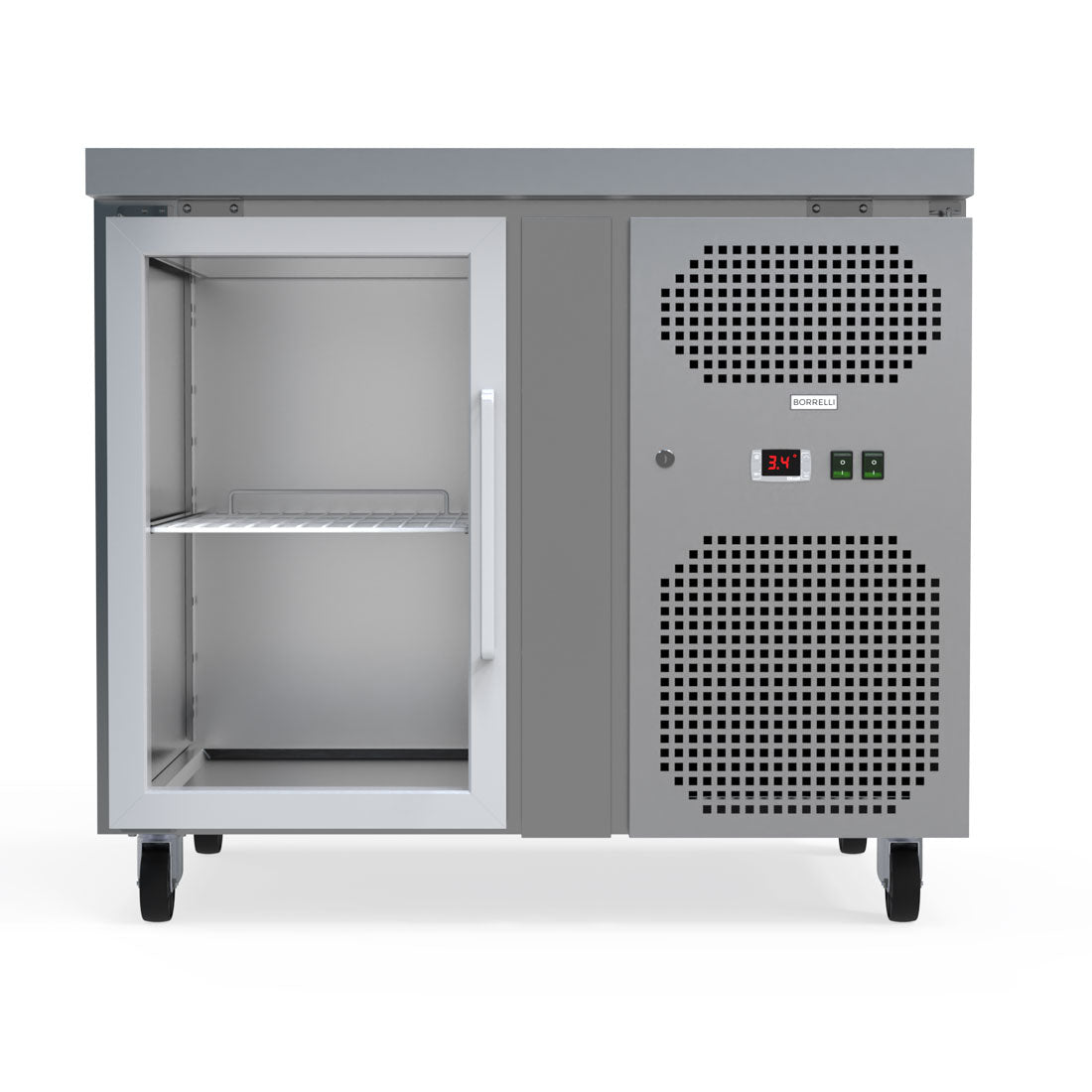 Compact And Sleek 115L Commercial Counter Fridge, Ideal For Cafes And Small Eateries. Efficiently Stores Perishables While Saving Space. Front Image.