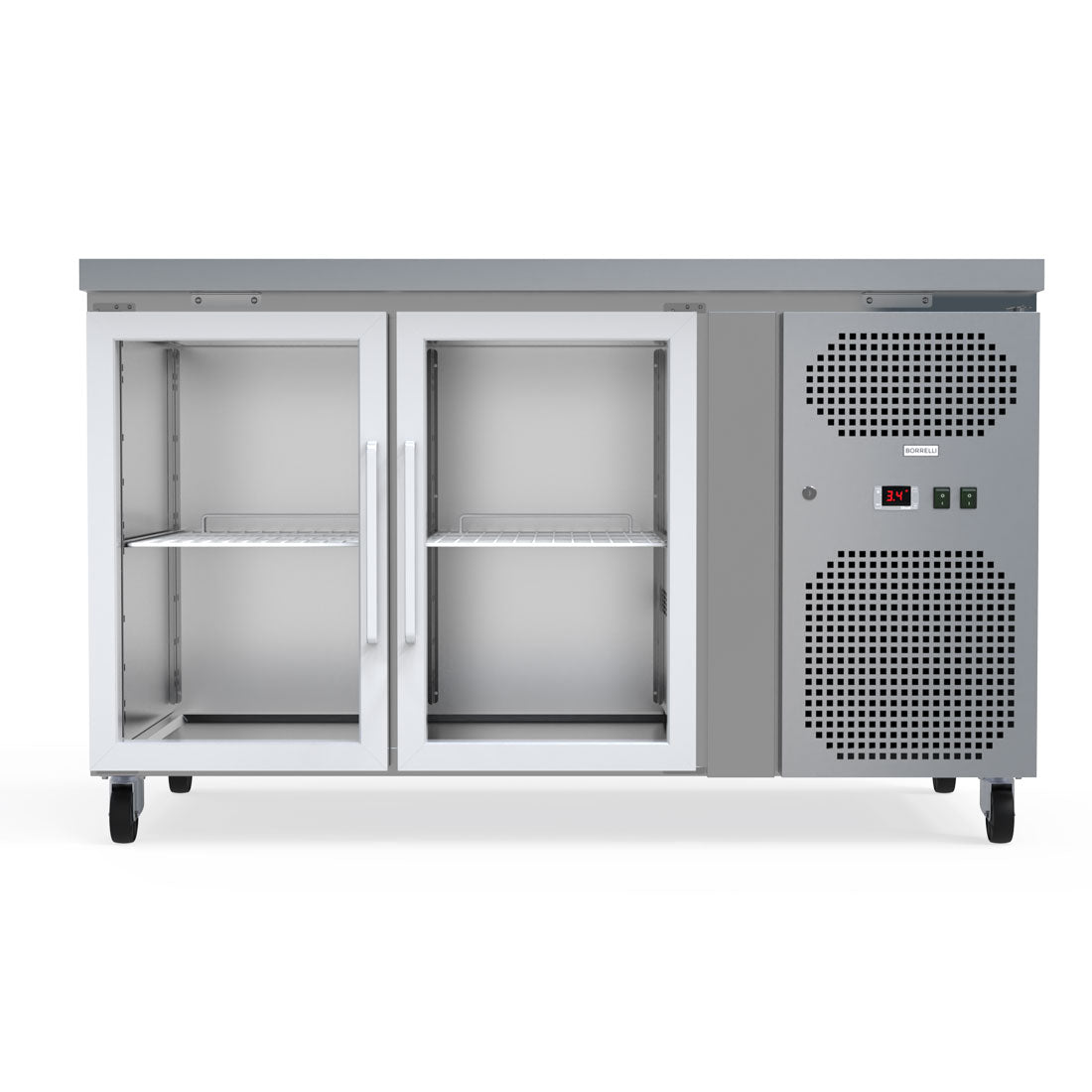 260L Commercial Counter Fridge, Perfect For Food Service Businesses. Adjustable Shelving Maximizes Storage Efficiency. Empty Front Image.