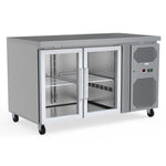 260L Commercial Counter Fridge, Perfect For Food Service Businesses. Adjustable Shelving Maximizes Storage Efficiency. Empty Front Angle Image.