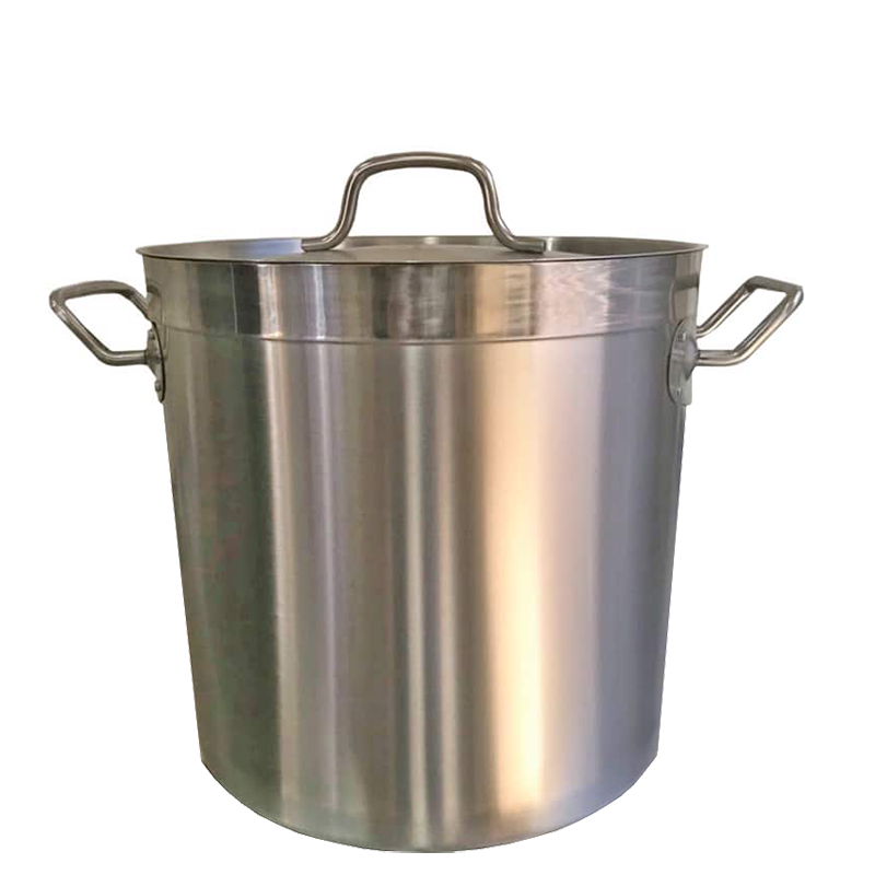 50L Stainless Steel Stock Pot, Essential for Cooking in Commercial Kitchens. Robust Construction for Durability and Reliability.  Front Image.