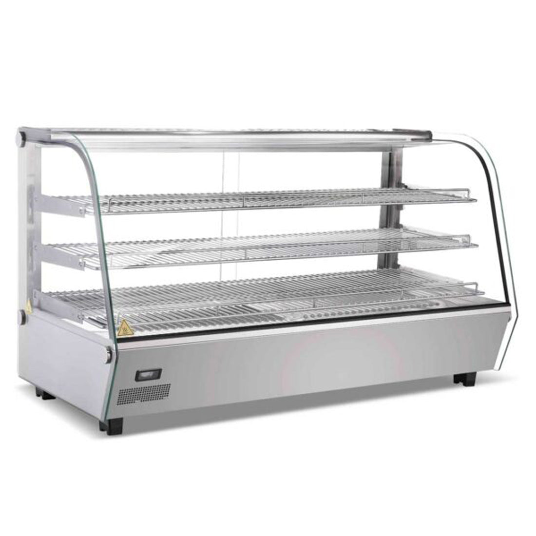 200 liter heated food display showcase with curved glass for enhanced visibility and presentation