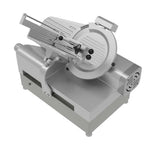 Compact and reliable 13-inch meat slicer for commercial countertops, ideal for precise slicing in fast-paced food environments, with safety guards