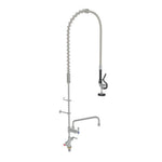 Borrelli commercial pre-rinse arm with pot filler mounted on a kitchen sink, demonstrating the full range and flexibility of the unit, certified by WaterMark for industrial kitchen standards.