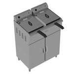 High-capacity Borrelli commercial free-standing twin tank fryer with 14-liter capacity, featuring left-side ventilation for efficient kitchen use.