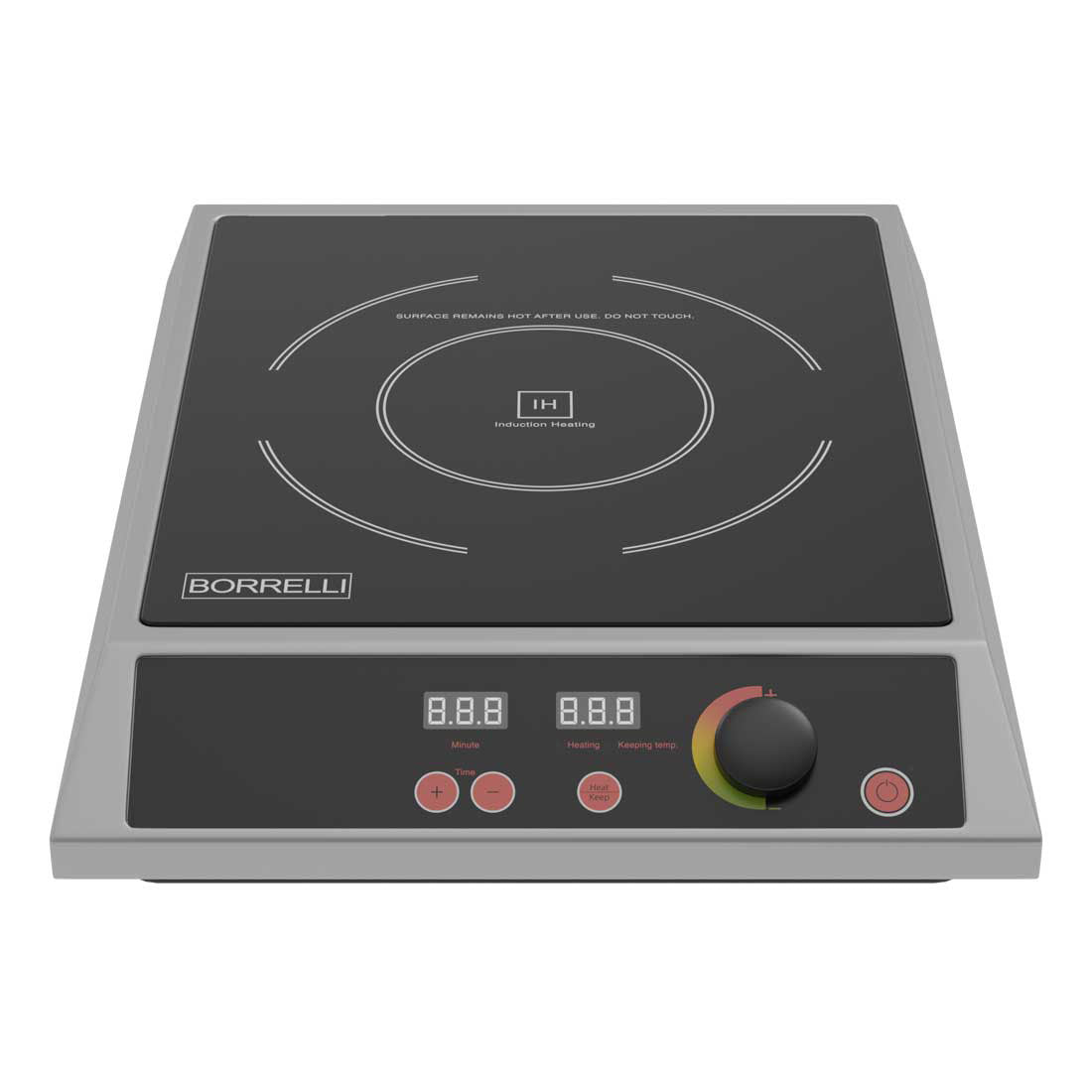 Durable and robust 2800 Watt induction hob by Borrelli, with a smooth, easy-to-clean surface, perfect for high-volume cooking environments.