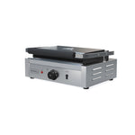 Side angle of Borrelli large contact grill highlighting the durable handle and robust design suitable for high-volume grilling.