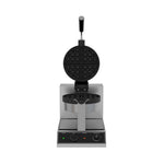 Professional single waffle iron open, ready for batter, ideal for quick service