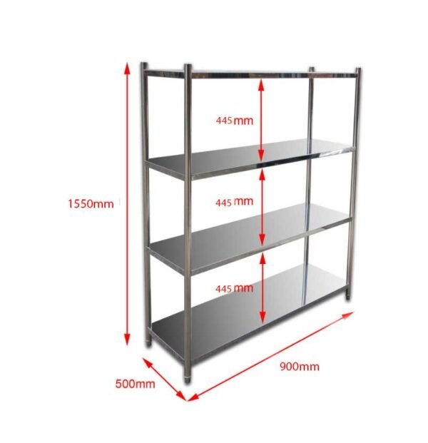 Borrelli 4 Tier Stainless Steel Shelf Rack 900mm Wide