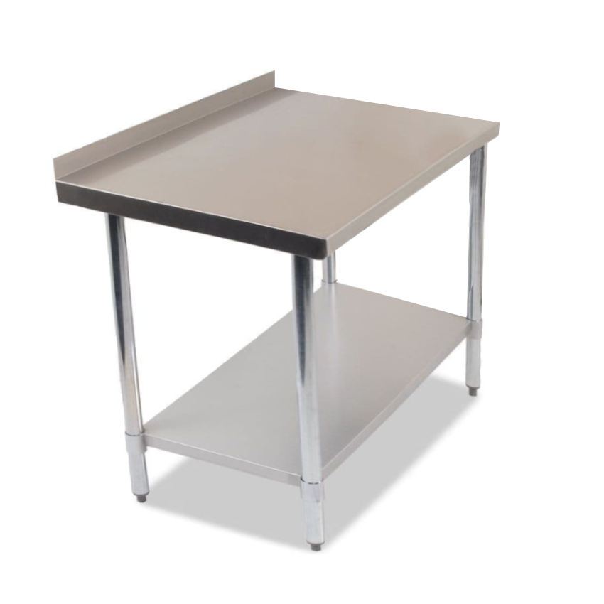 Durable 900mm 430 Food Grade Stainless Steel Wall Table, Ideal for Commercial Kitchens. Robust Construction Ensures Longevity and Reliability. Front Image.