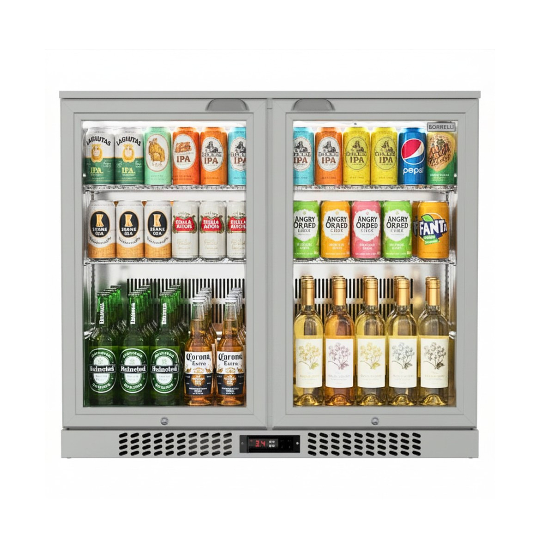 Commercial Deluxe Stainless Steel Bar Fridge With 2 Hinged Doors 207L