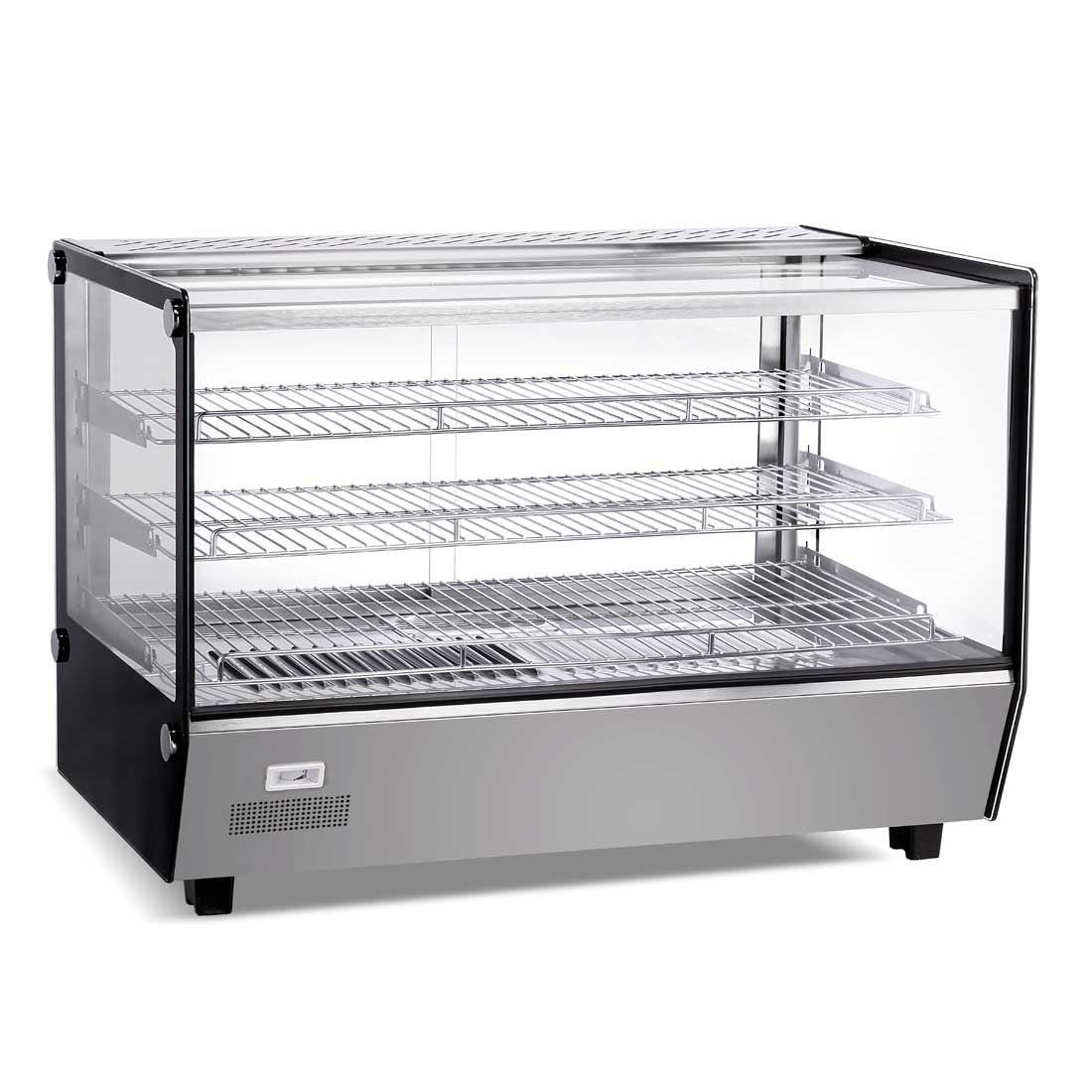 200-liter heated food display showcase with straight glass for enhanced visibility and presentation
