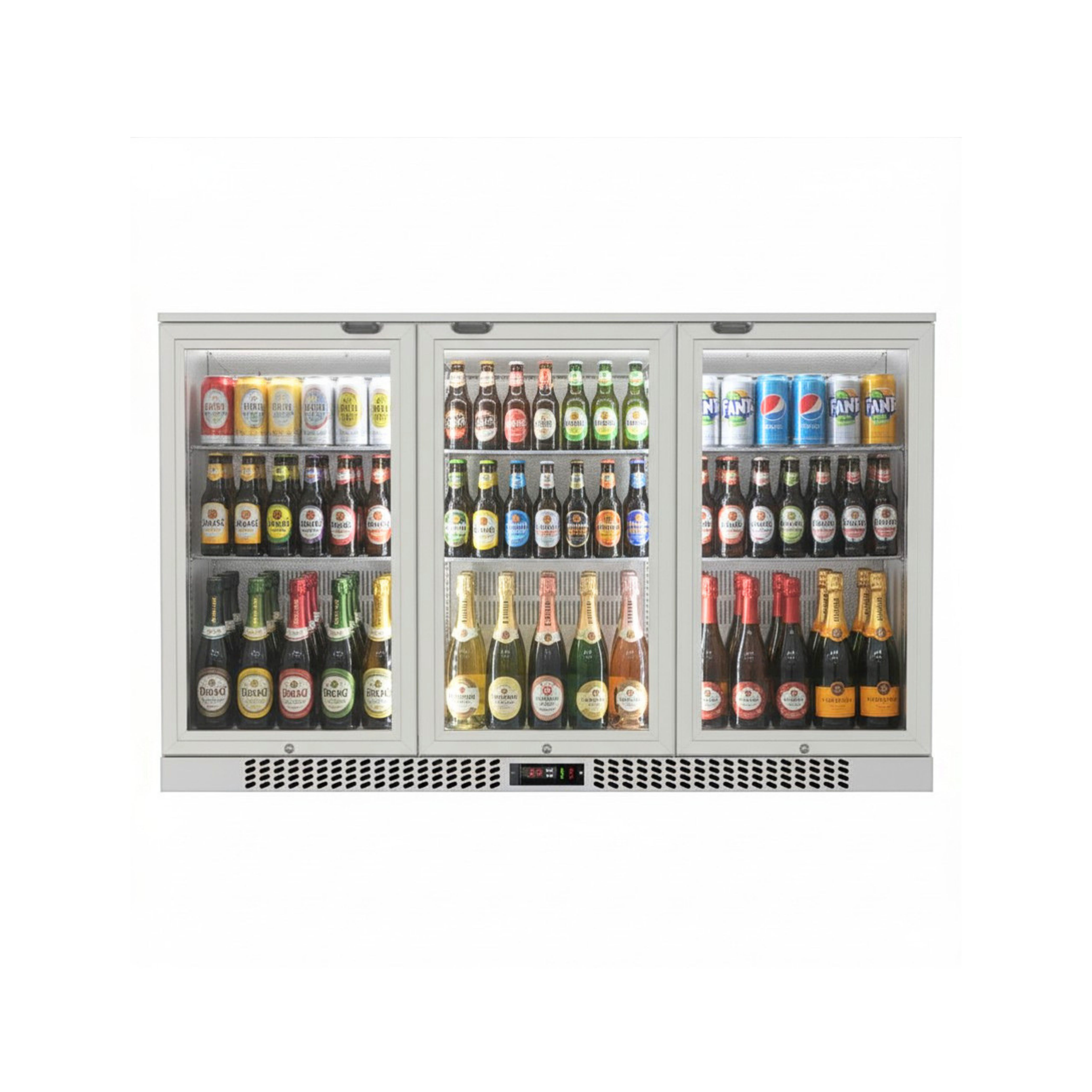 Commercial Stainless Steel Bar Fridge With 3 Hinged Doors 324L