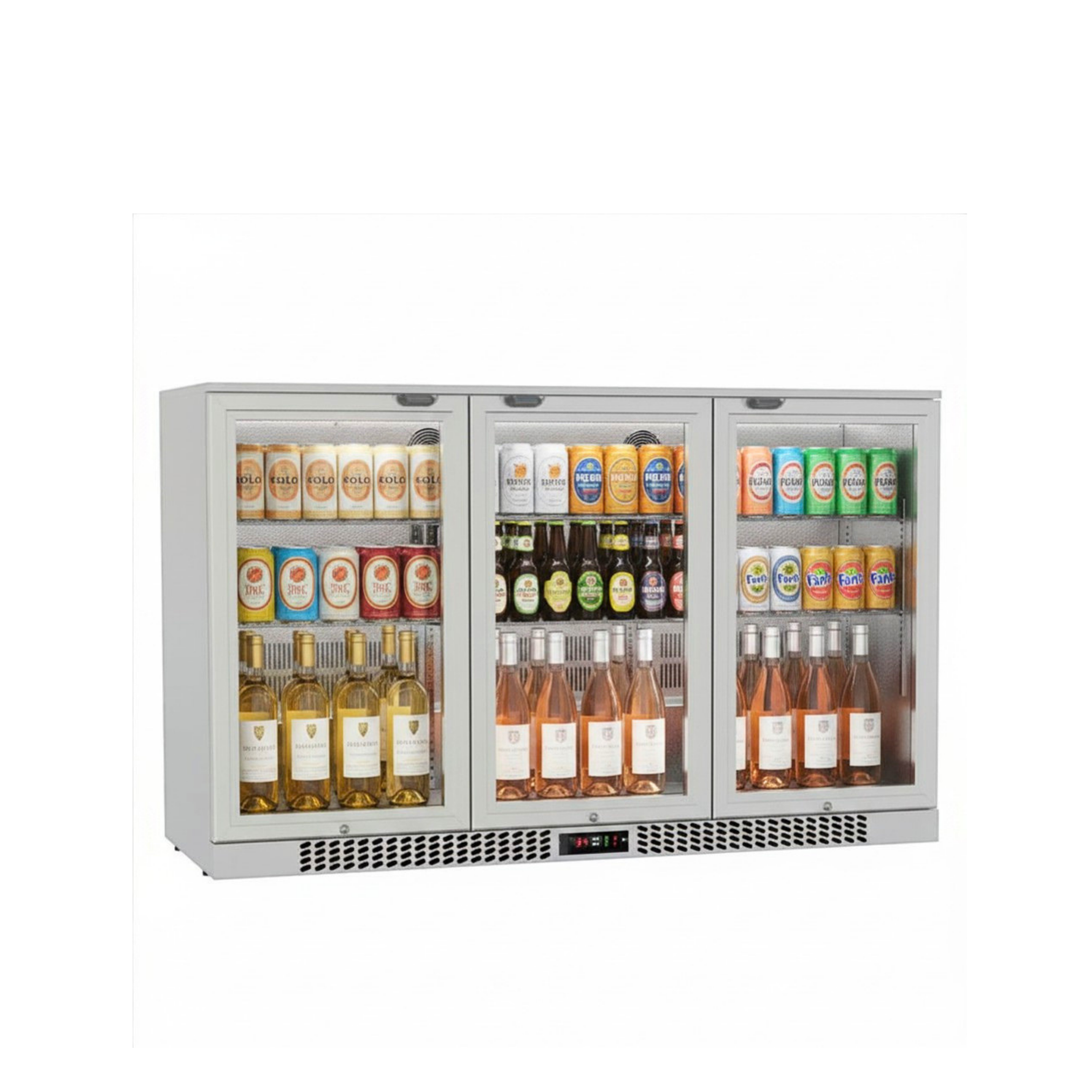 Commercial Stainless Steel Bar Fridge With 3 Hinged Doors 324L