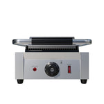 Elevate Your Grilling Capabilities with our High-Performance Contact Grill featuring a Ribbed Top and Flat Bottom – Perfect for Professional Kitchens.Front_view_lid_closed.