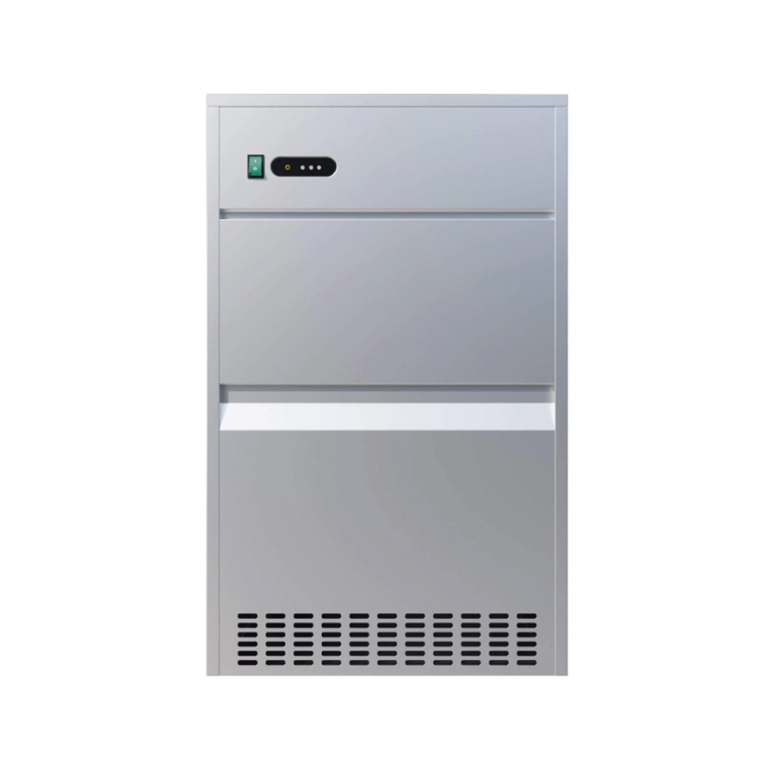 Elevate Your Ice Production with our Commercial Ice Flaker Machine: 85kg Output / 20kg Storage Capacity. Designed to Meet the Demands of Busy Kitchens and Food Service Businesses. Front _view.