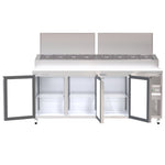 Spacious 560L Prep Fridge, Ideal for Busy Kitchen Environments. Versatile Interior Layout for Efficient Ingredient Organisation. Front Door Opening Image.
