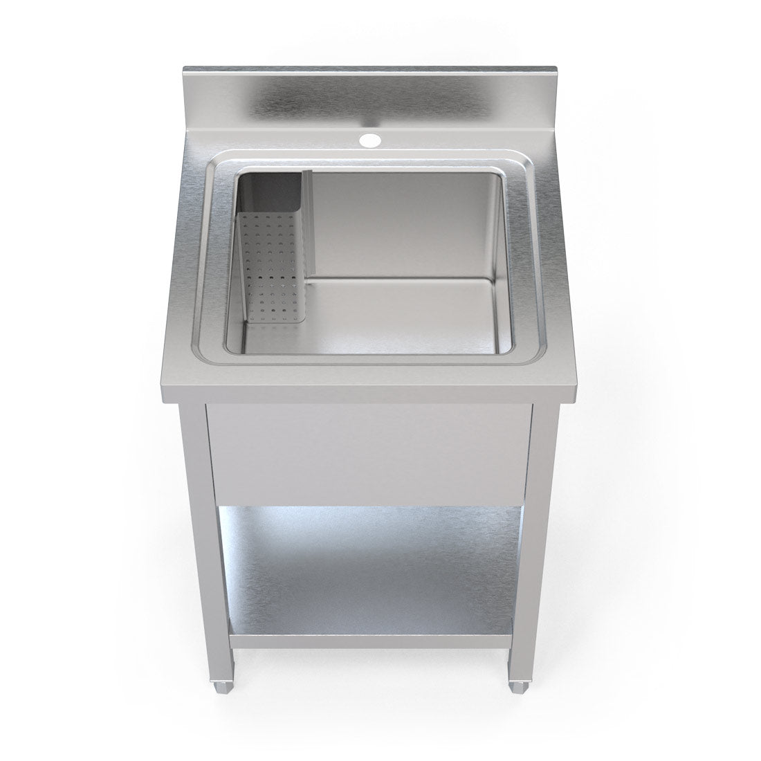 Optimize Your Kitchen Operations with our Stainless Steel Pot Wash Sink (600mm) - Single Bowl, Tailored for Commercial Use.this sink is perfect for restaurants, bars, and cafes. Front-view.