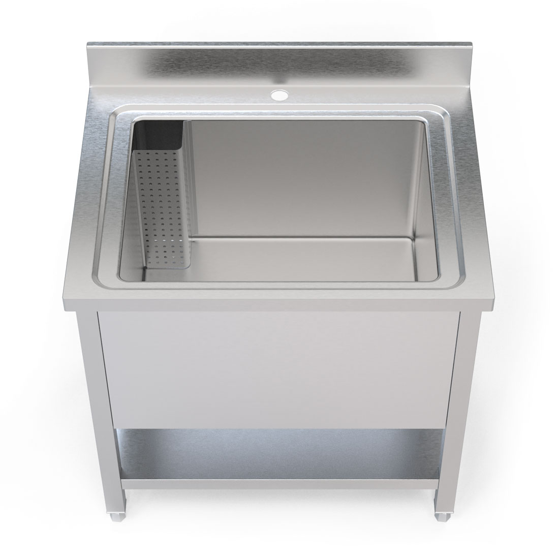 Borrelli commercial-grade stainless steel pot wash sink, 800mm single bowl with a robust build and integrated backsplash for restaurant kitchens.