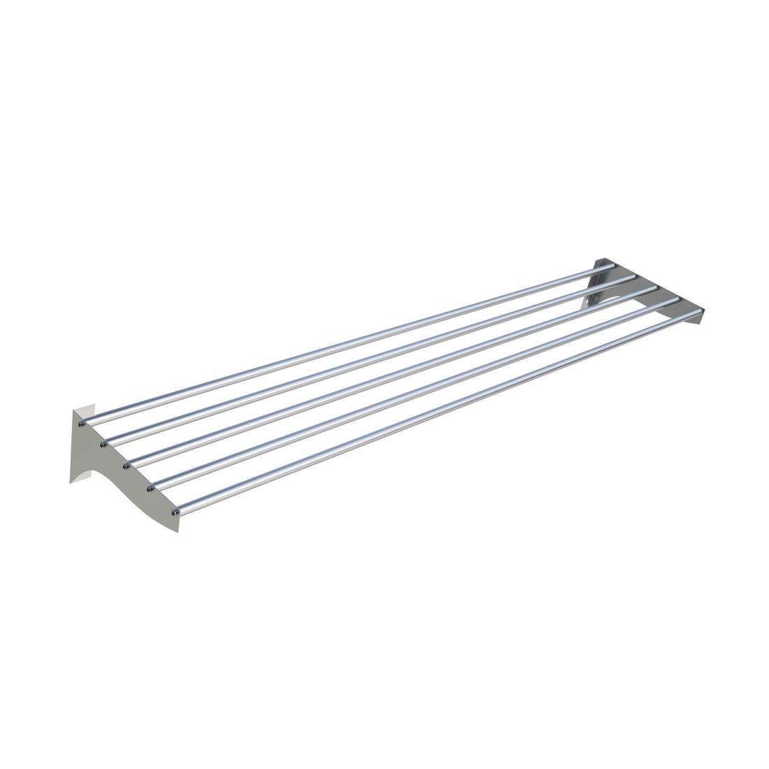 Enhance Your Workspace with our 2100mm Stainless Steel Tube Wall Shelf, Featuring a Polished Finish. Crafted for durability and aesthetics, this wall shelf is perfect for commercial kitchens, medical facilities Etc. Angle_view.